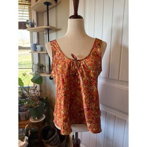 Victorias Secret Floral Print Tie Neck Tank Top Womens Size S Orange Red Yellow